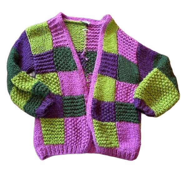 FRNCH Sweaters - RARE Anthropologie FRNCH MAELIA - purple green knit Chunky Paris Cardigan S/M